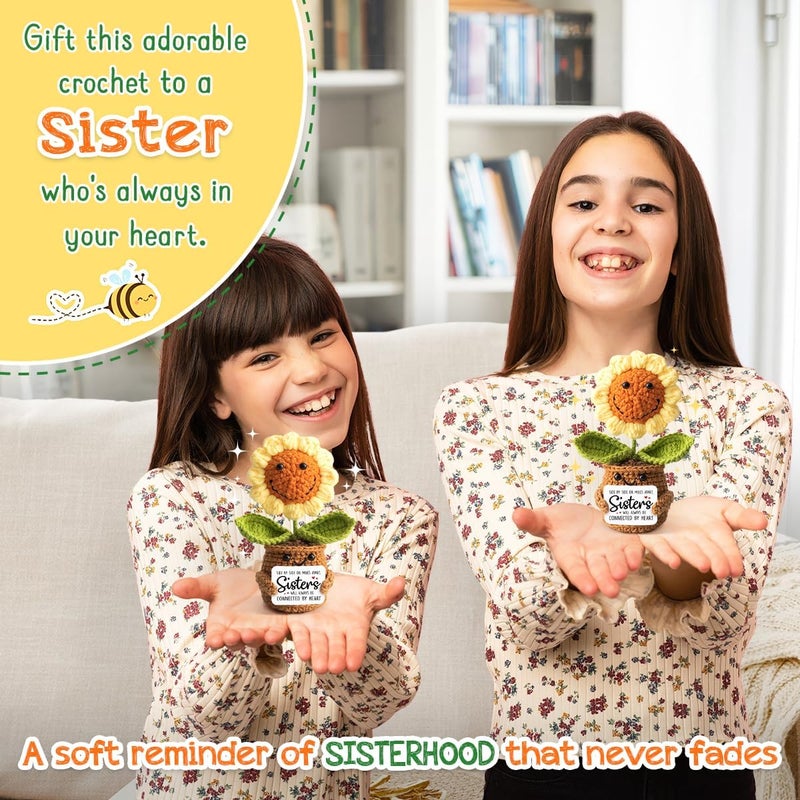 Veryhomy Valentines Sister Gifts from Sister - Positive Sunflower Crochet - Side by Side Or Miles Apart Sisters Emotional Support Crochet - Birthday, Graduation, Long Distance Gifts for Women, Soul Sisters - Image 4